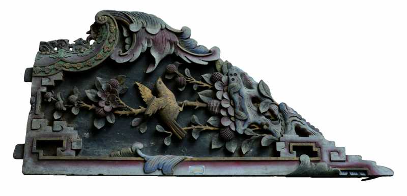 清描金彩繪浮雕花鳥(niǎo)紋木雀替