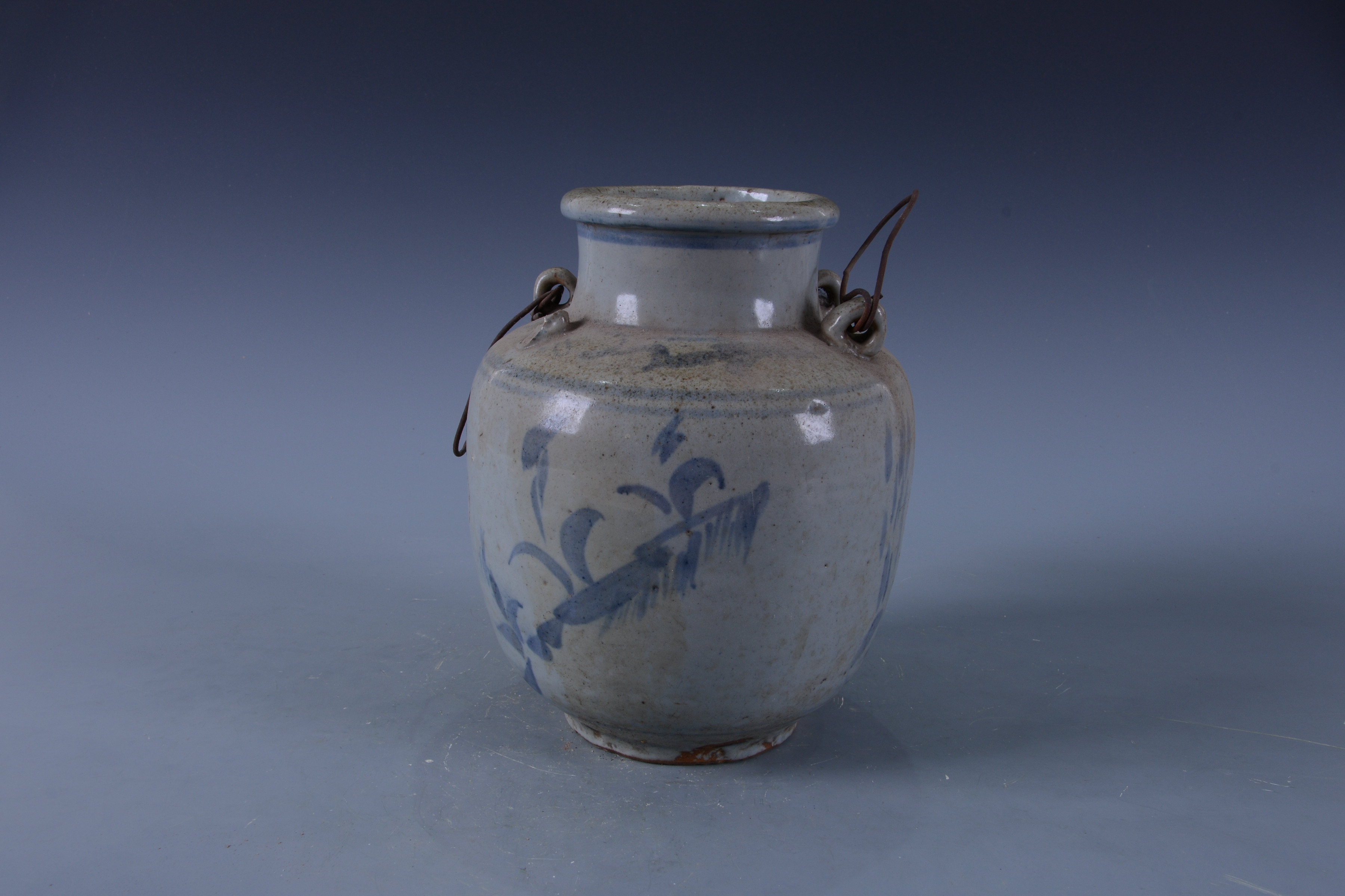 民國(guó)青花花卉弦紋四系壺